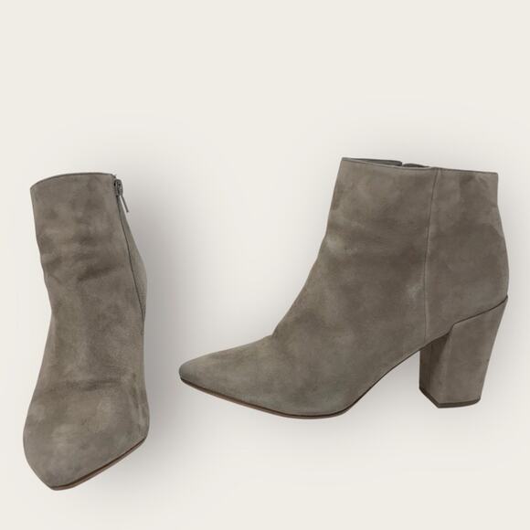 Steve Madden Gray Taupe Suede Ankle Boots Pointed Toe & Block Heels Size 10B - Picture 3 of 11